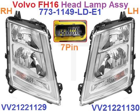 Volvo FH16 V4 Head Lamp Assy-7Pin White