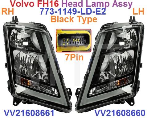 Volvo FH16 V4 Head Lamp Assy-7Pin Black
