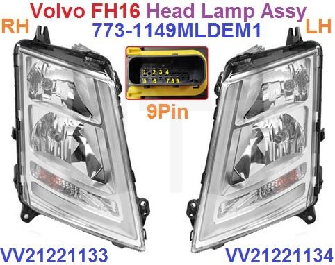 Volvo FH16 V4 Head Lamp Assy-9Pin White