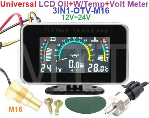 LCD Oil+W/Temp.+Volt Meter Gauge-3IN1