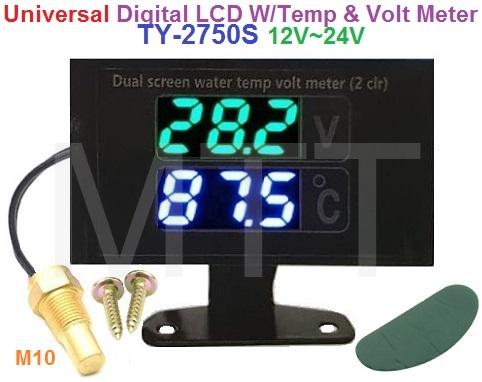 LCD Water Temperature+Volt Meter Gauge-M10