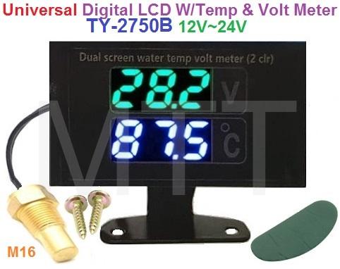 LCD Water Temperature+Volt Meter Gauge-M16