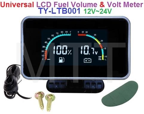LCD Fuel+Volt Meter Gauge-2In1